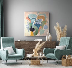 Minuet, peinture à l'huile abstraite contemporaine sur toile, 40 x 40