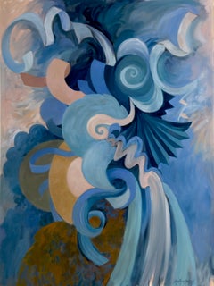 « Mood Indigo », peinture à l'huile abstraite contemporaine sur toile, 48 x 36 (sans cadre)