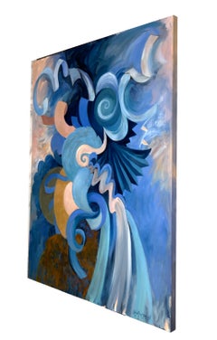« Mood Indigo », peinture à l'huile abstraite contemporaine sur toile, 48 x 36 (sans cadre)