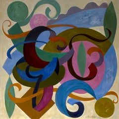 Invenzione, dipinto astratto contemporaneo a olio su tela, 40 x 40