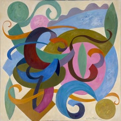 „Invention“, zeitgenössisches abstraktes Ölgemälde auf Leinwand, 40 x 40