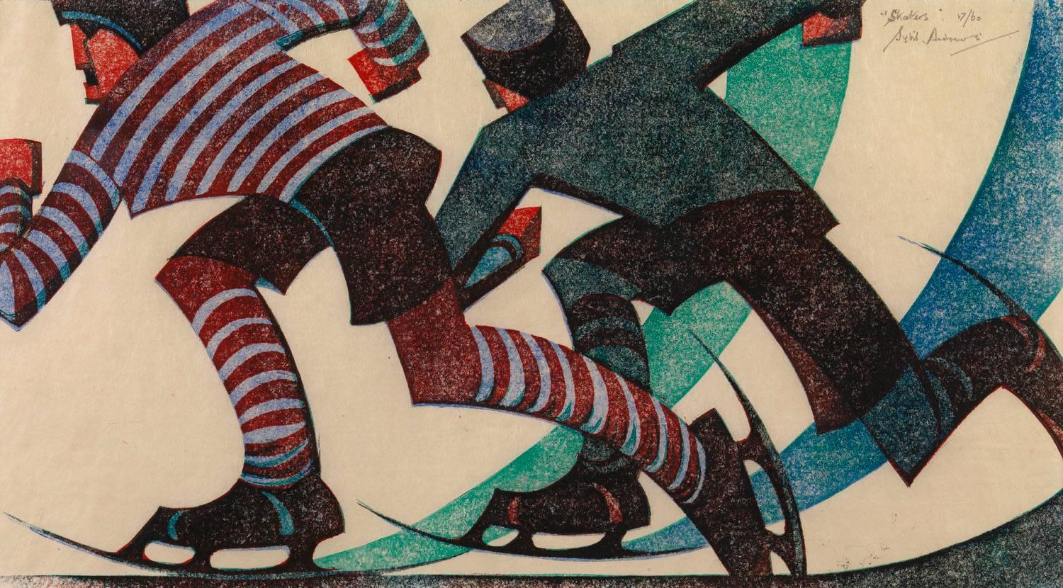Sybil Andrews Figurative Print - Skaters