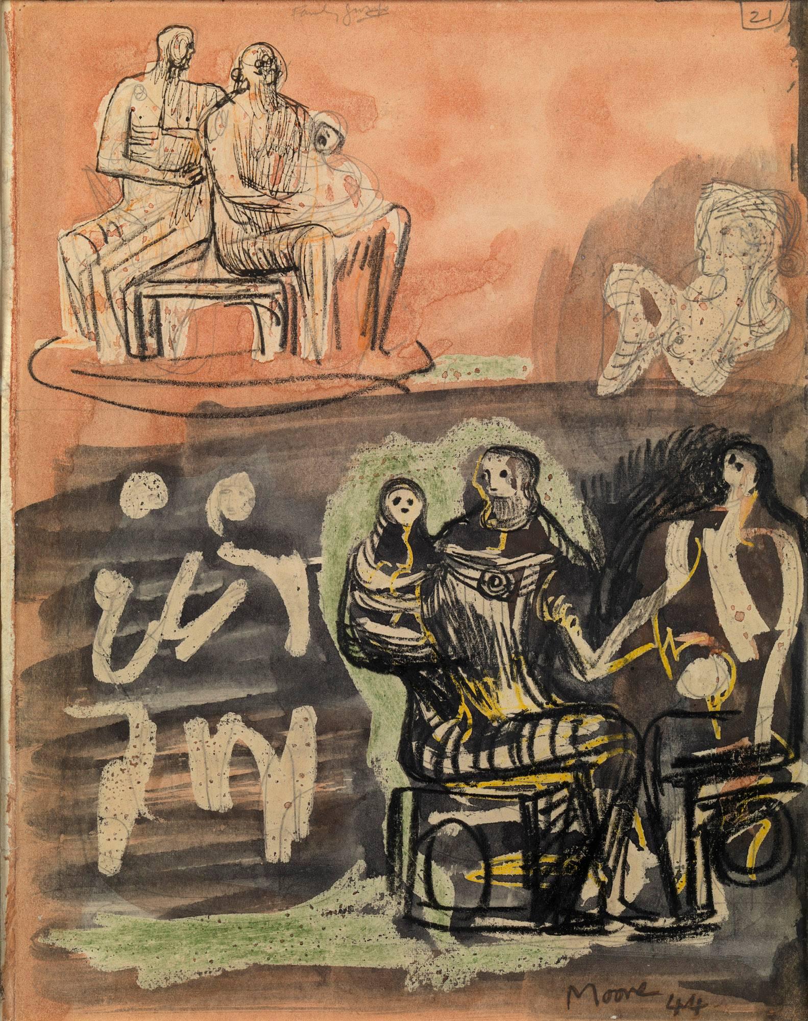Figurative Painting Henry Moore - groupe familial