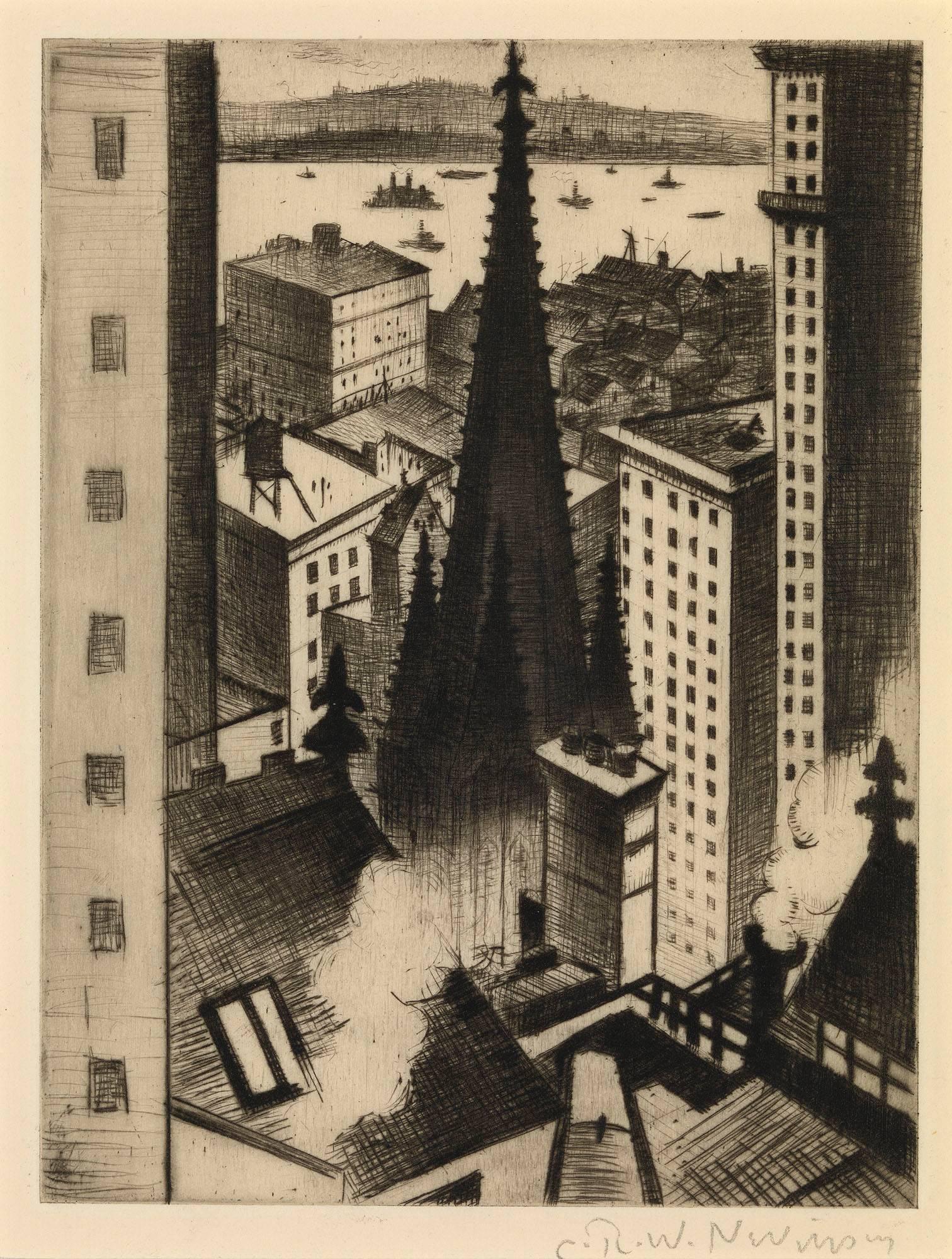 The Temples of New York - Print by Christopher R. W. Nevinson
