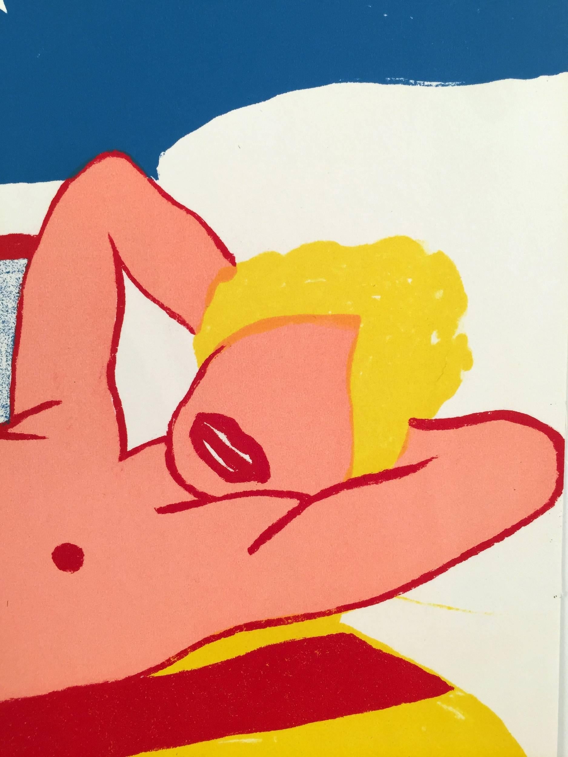 American Nude original lithograph from  One Cent Life blonde on bed, nude naked For Sale 2