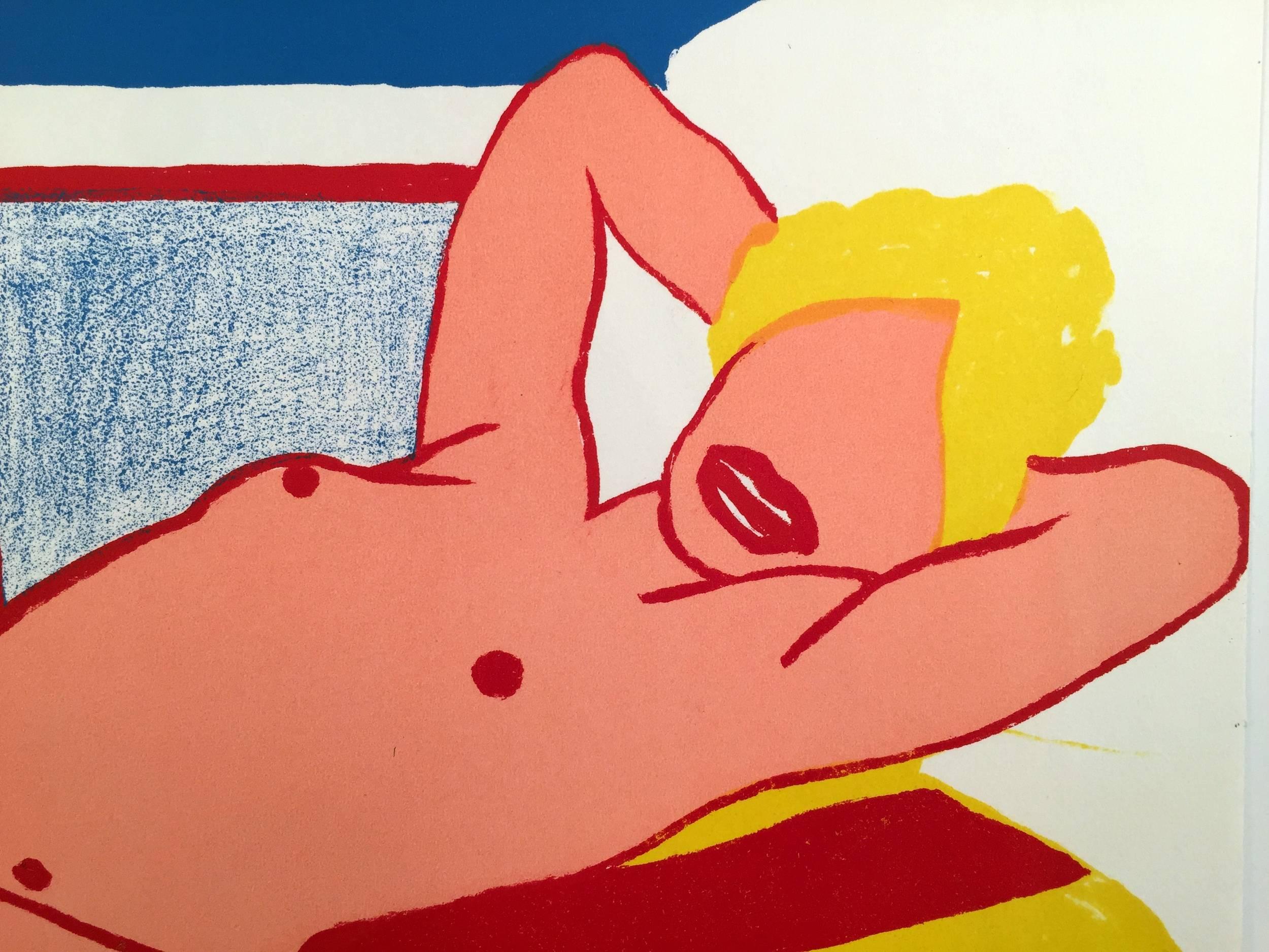 American Nude original lithograph from  One Cent Life blonde on bed, nude naked - Modern Print by Tom Wesselmann