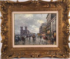 Antoine Blanchard Paris Street Scene of Notre Dame 13 x 18 oil on canvas 