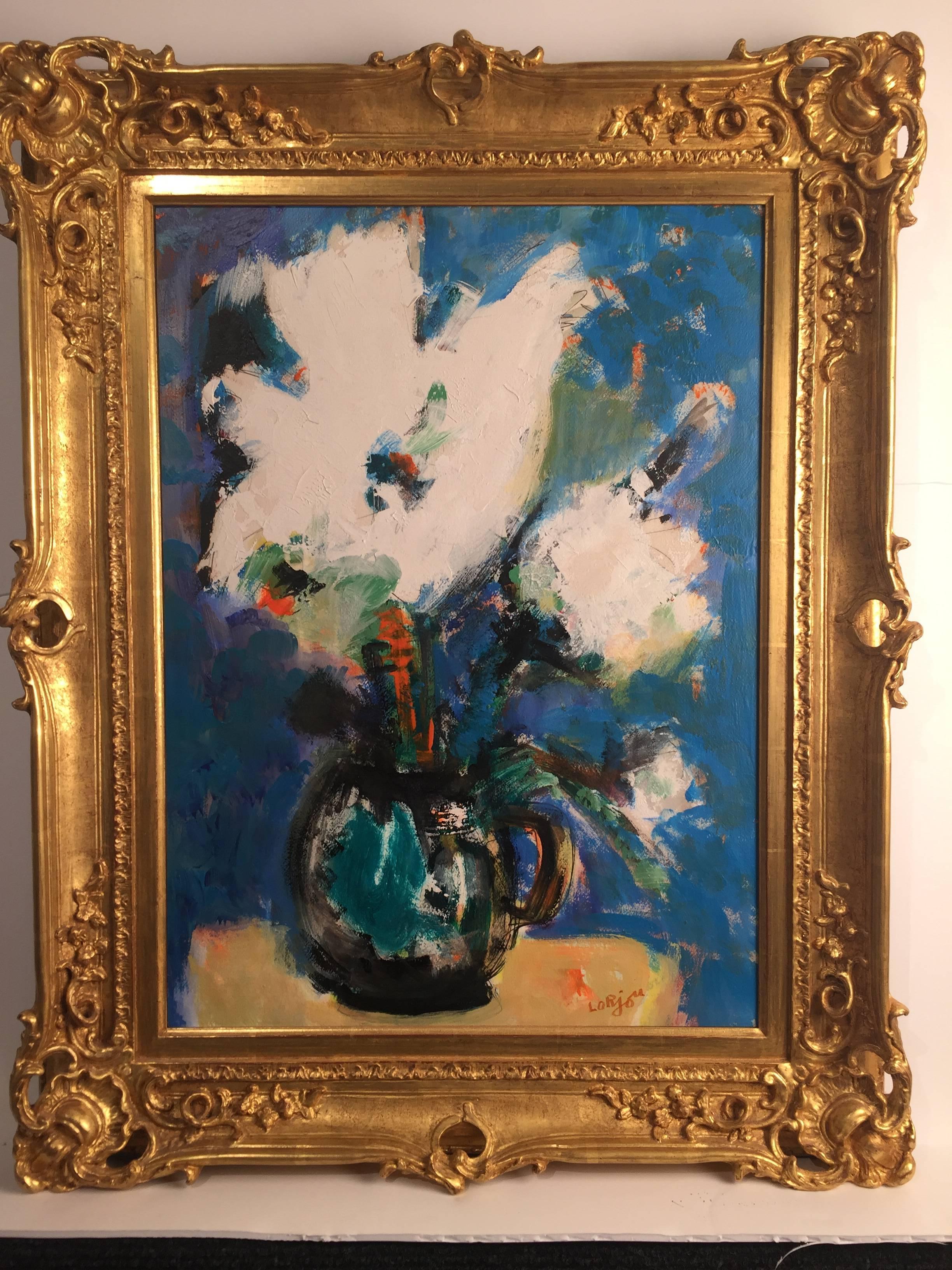 Abstract White Floral  MCM  1965   25 5/8 x 18 1/2 inches Modern Still Life For Sale 4