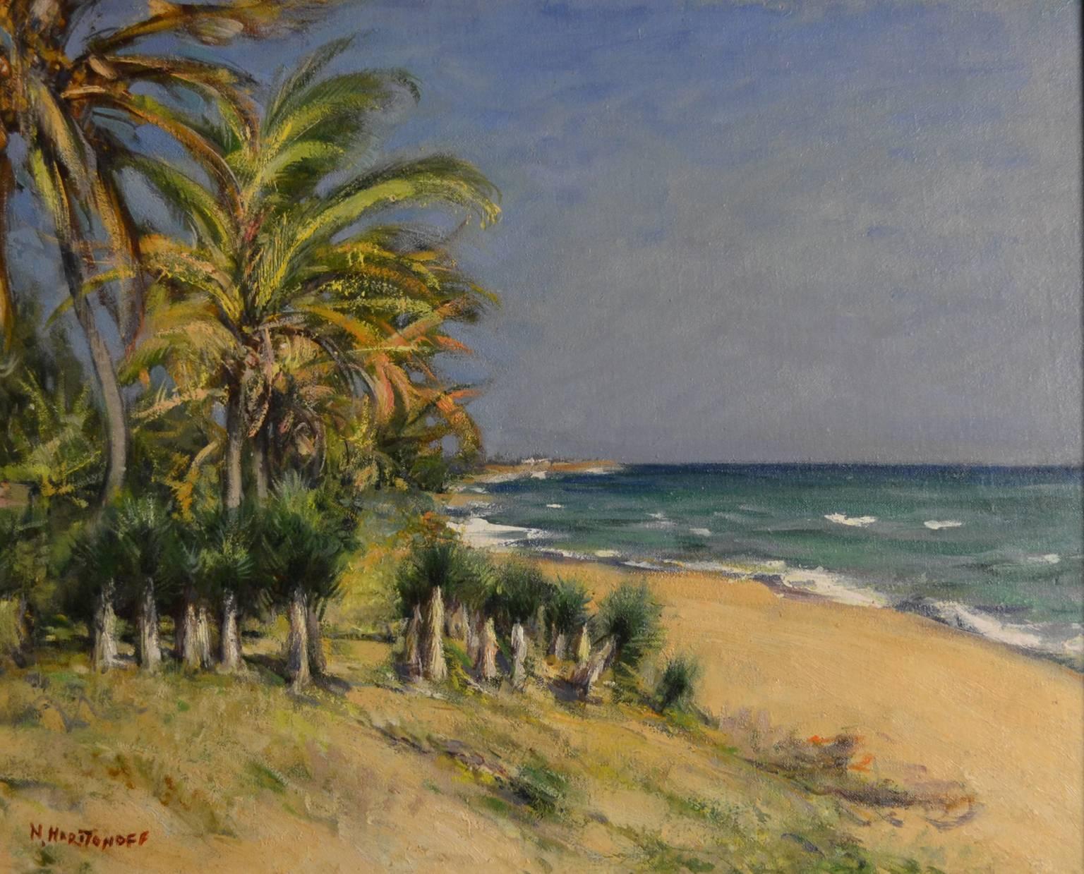 Nicholas Haritonoff Landscape Painting - Tropical Coastal Scene by early 20th century Russian artist