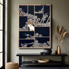 Fleurs de bambou ~Endurance~, kimono vintage recyclé, noir, blanc, doré