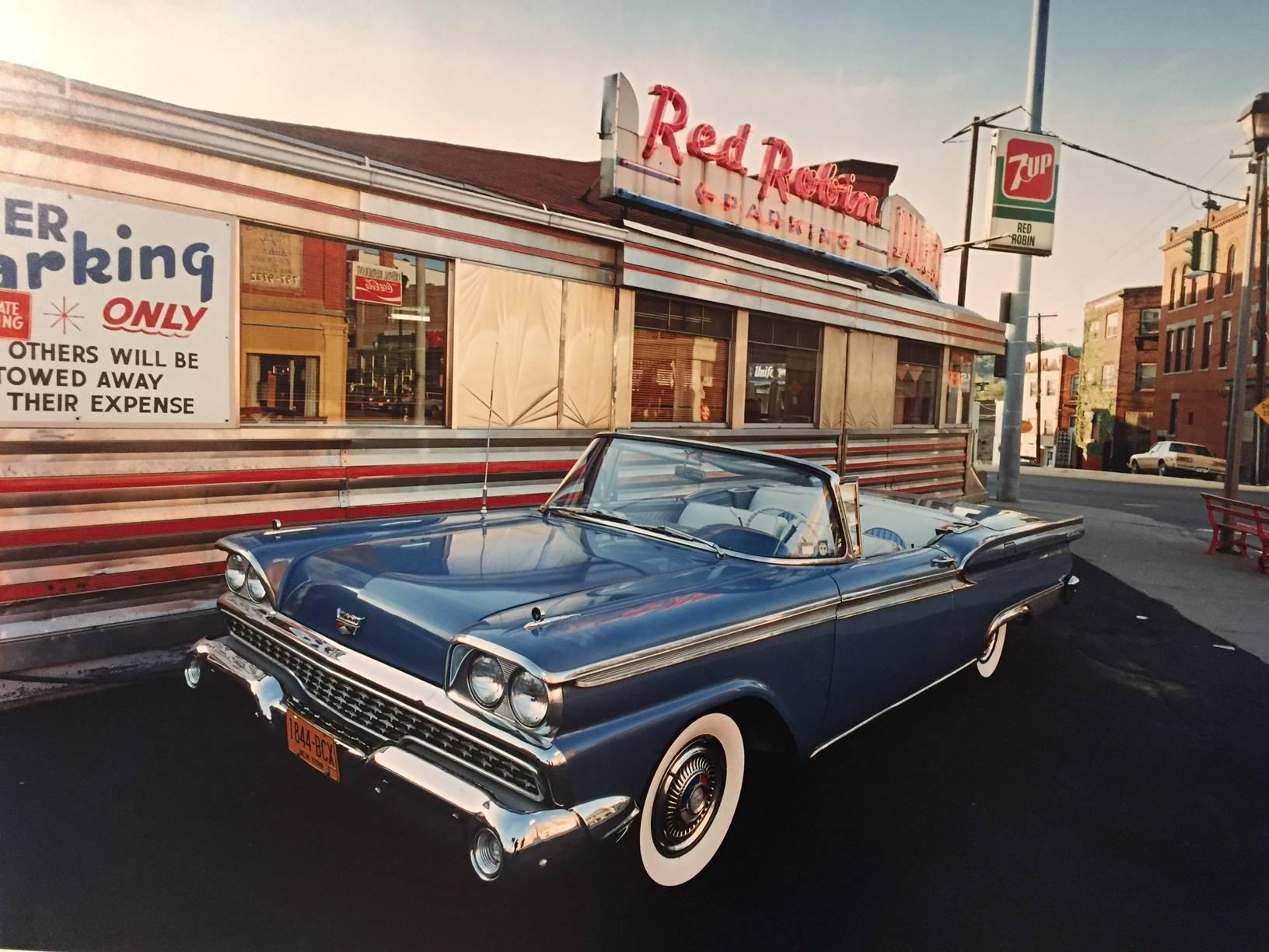 Bruce Wrighton Color Photograph - 1959 Ford Skyliner, Red Robin Diner, Johnson City, NY