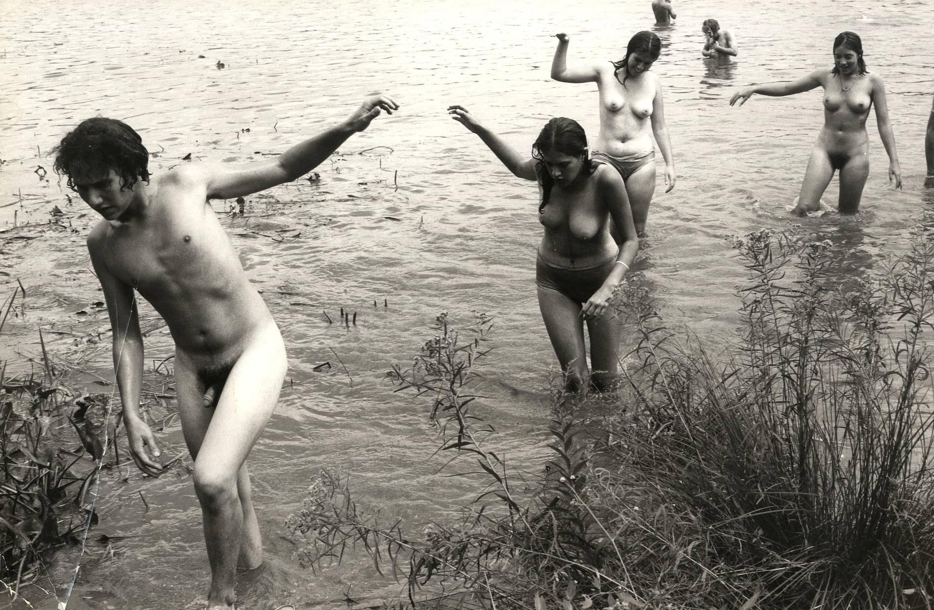 Burk Uzzle Black and White Photograph - Woodstock (nude bathers)