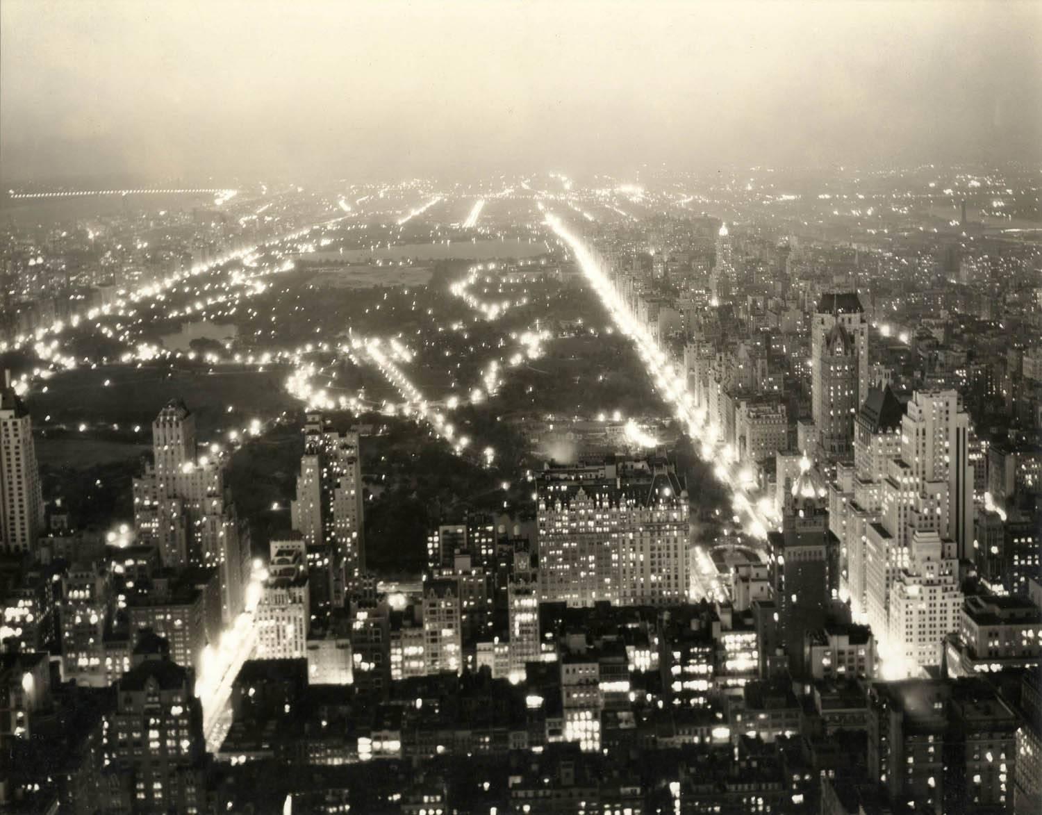 Wendell MacRae Black and White Photograph - Central Park at Night from the RCA Building