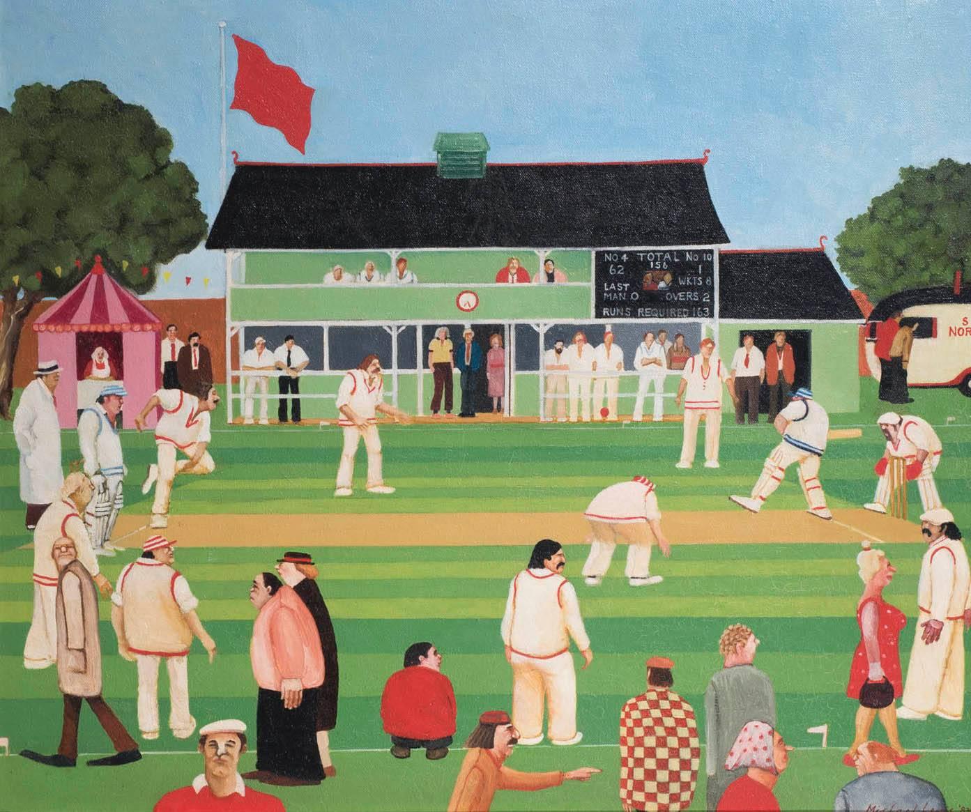 Michael Lewis Landscape Painting - Cricketers Catch It