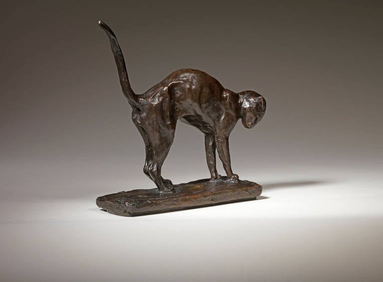 Théophile Alexandre Steinlen Figurative Sculpture - Cat with arched back