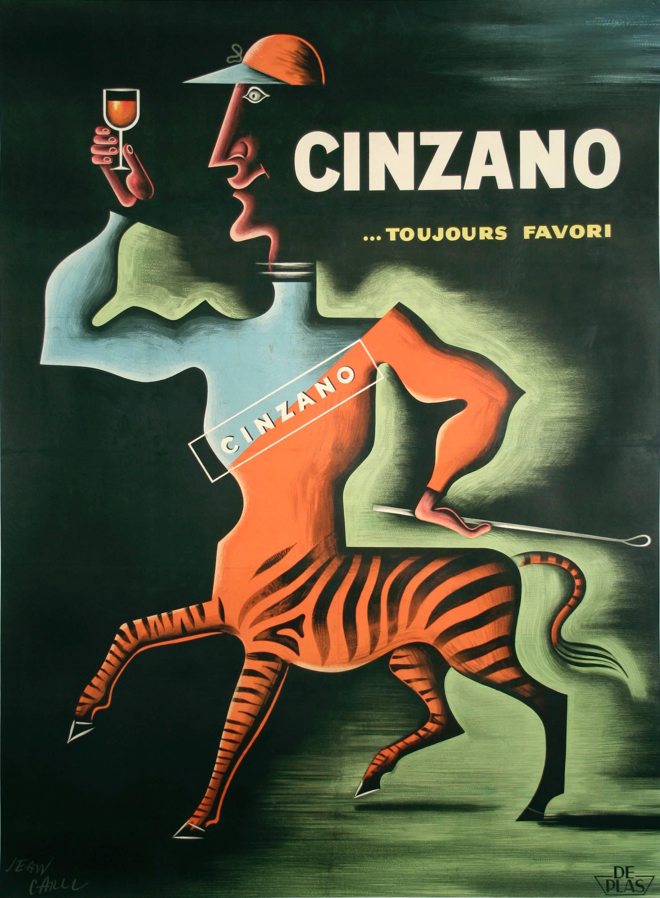 "Cinzano," a vintage French stone lithograph liquor poster by Jean Carlu, 1950.

Carlu (1900-1997) is considered one of the masters of French poster art. This is arguably one of his most interesting post war images. He, he morphs Cinzano's blue