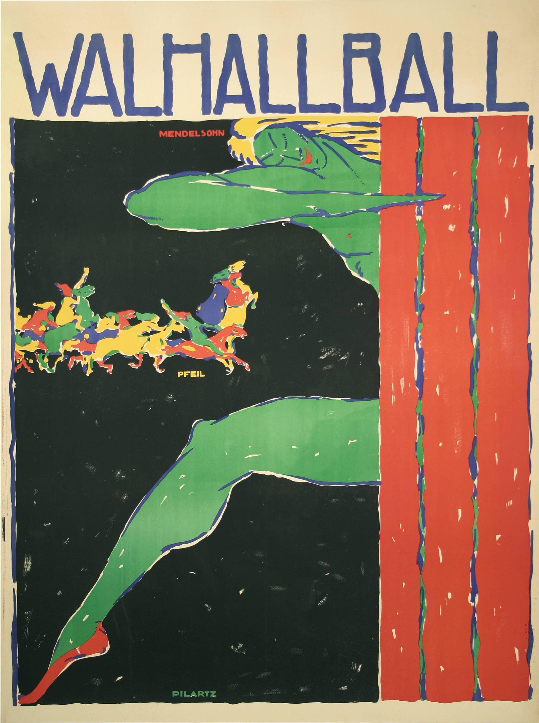 "Walhallball, " a German Stone Lithograph Theatre Festival Poster, 1905 - Print by Mendelsohn, Pilarz, Pfeil