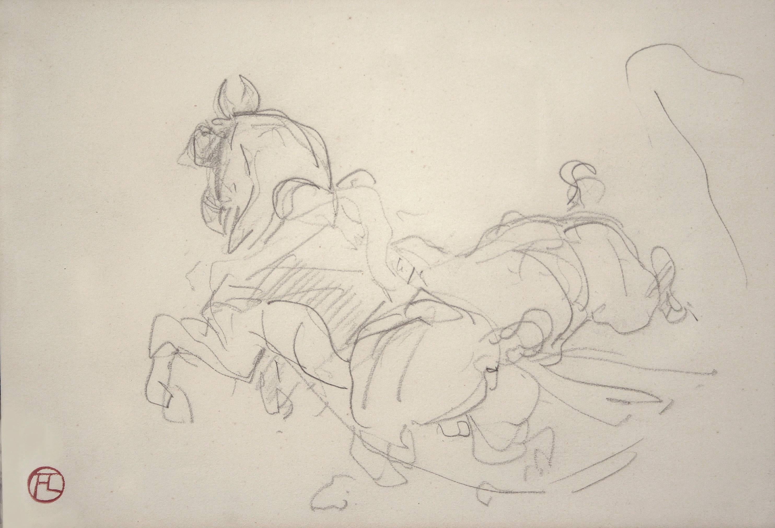 &quot;Chevaux,&quot; an original pencil drawing by Henri de Toulouse-Lautrec, 1881. Lautrec (1864-1901) began drawing at a young age, when frequent illnesses kept him bedridden at his home in Albi; this piece was created when he was in his teens.