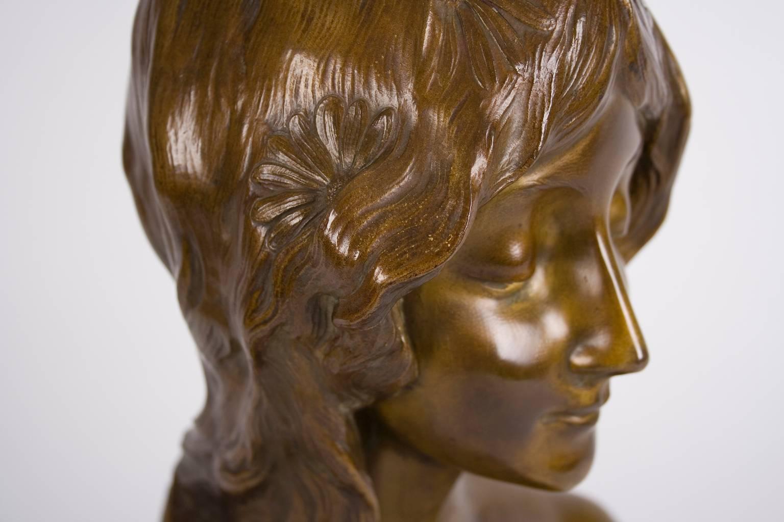 French Art Nouveau Period Bronze Bust by Paul-Lucien Bessin, early 20th C. 2