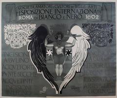 Italian Stone Lithograph Poster by Mataloni for Black & White Art Exhibit, 1902