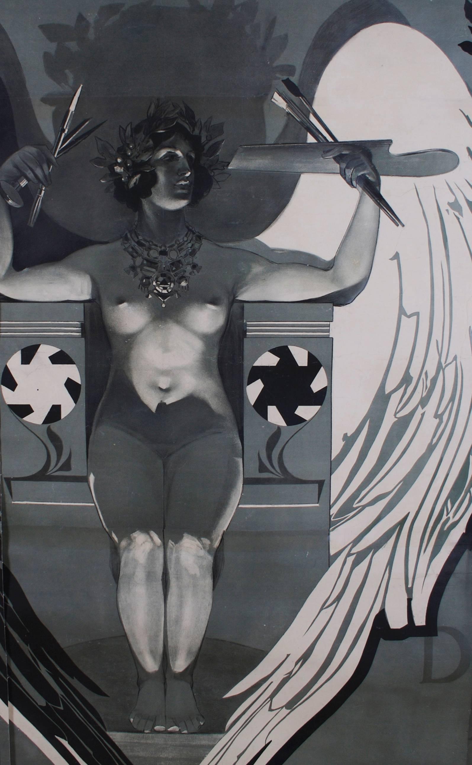 Italian Stone Lithograph Poster by Mataloni for Black & White Art Exhibit, 1902 For Sale 1