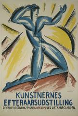 Danish Stone Lithograph Art Exhibition Poster by Jais Nielsen, 1917