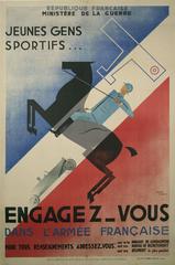 Vintage French Stone Lithograph Army Recruitment Poster by Jean Carlu, 1928