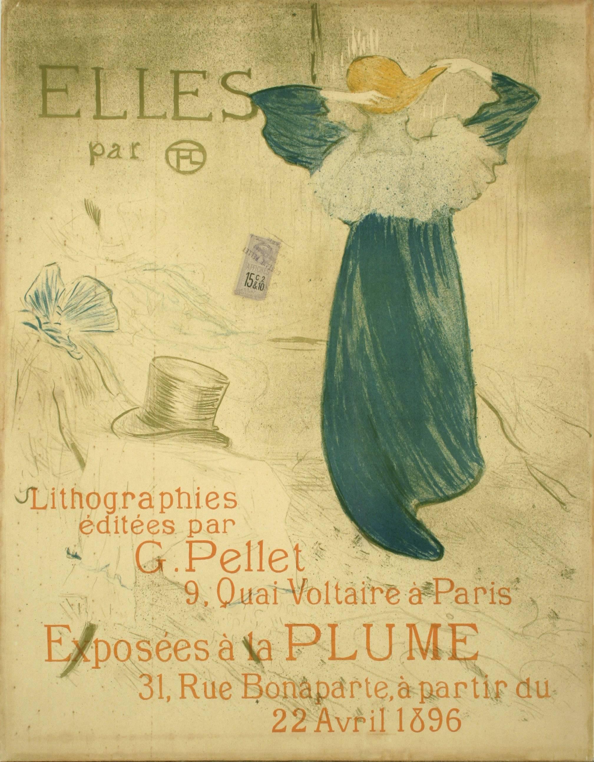 "Elles, " a Turn of the Century Exhibition Poster by Toulouse-Lautrec, 1896 - Print by Henri de Toulouse-Lautrec
