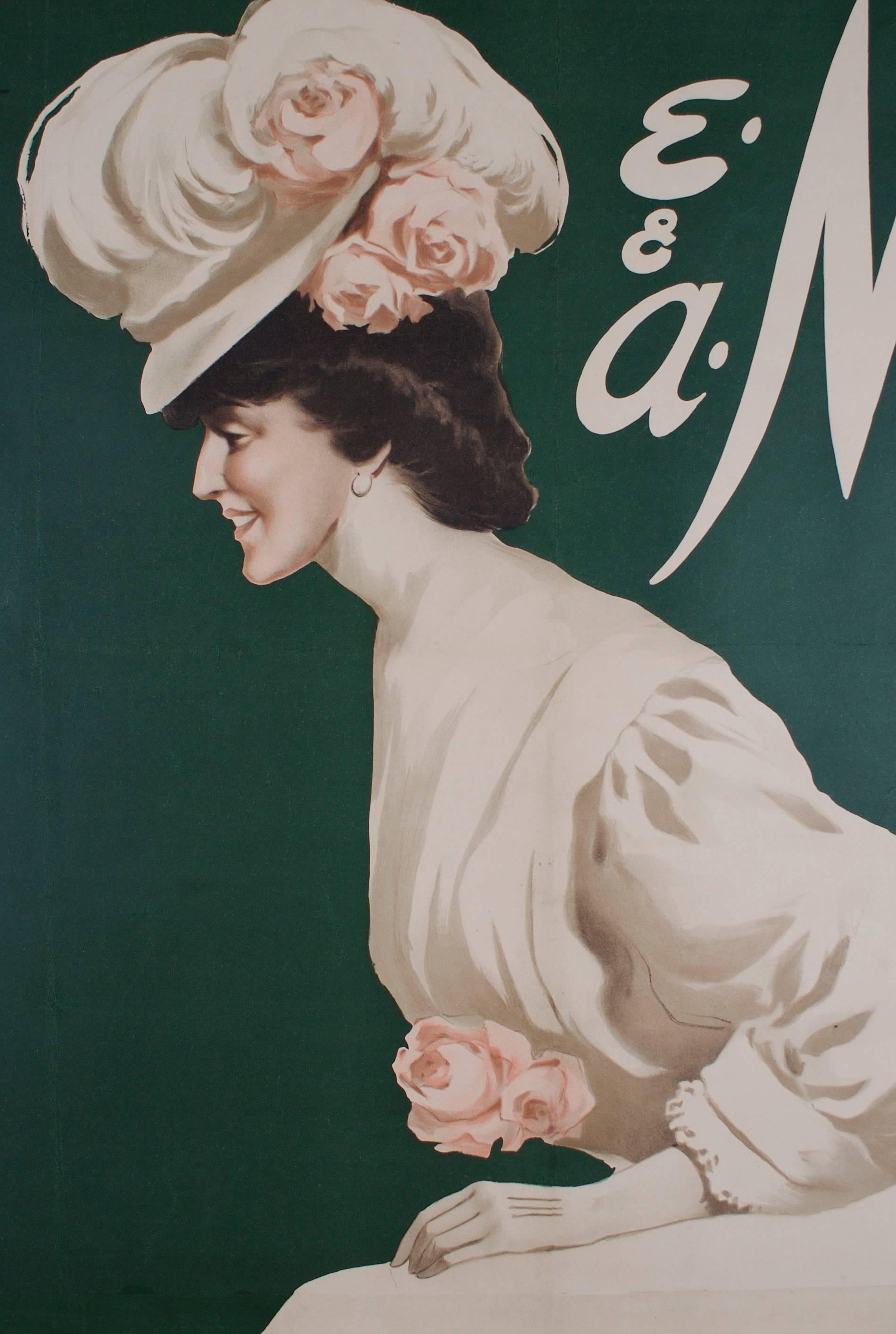 Large Italian Art Nouveau Period Fashion Poster by Gian Emilio Malerba, 1906 For Sale 1