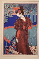 "La Femme au Paon, " and Art Nouveau Period Print by Louis Rhead, late 1800s