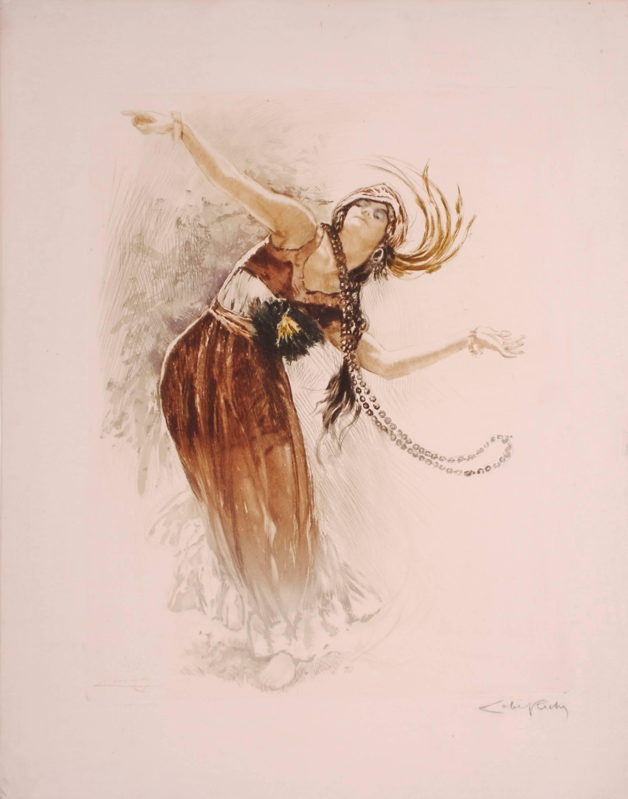 "Danseuse Russe", Color Aquatint/Etching by Lobel-Riche, circa 1920 - Art by Almery Lobel-Riche