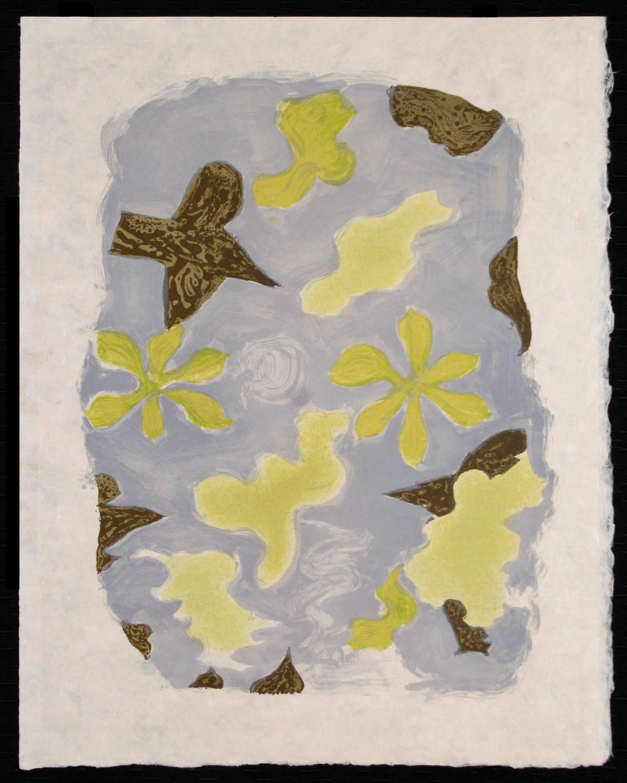 "La Sorgue", color lithograph by Georges Braque. This charming piece is from the "Lettera Amarosa" suite, 29 lithographs by Braque illustrating the poetry ("Love Letters") of Rene Char. The suite was completed just months prior to Braque's death in