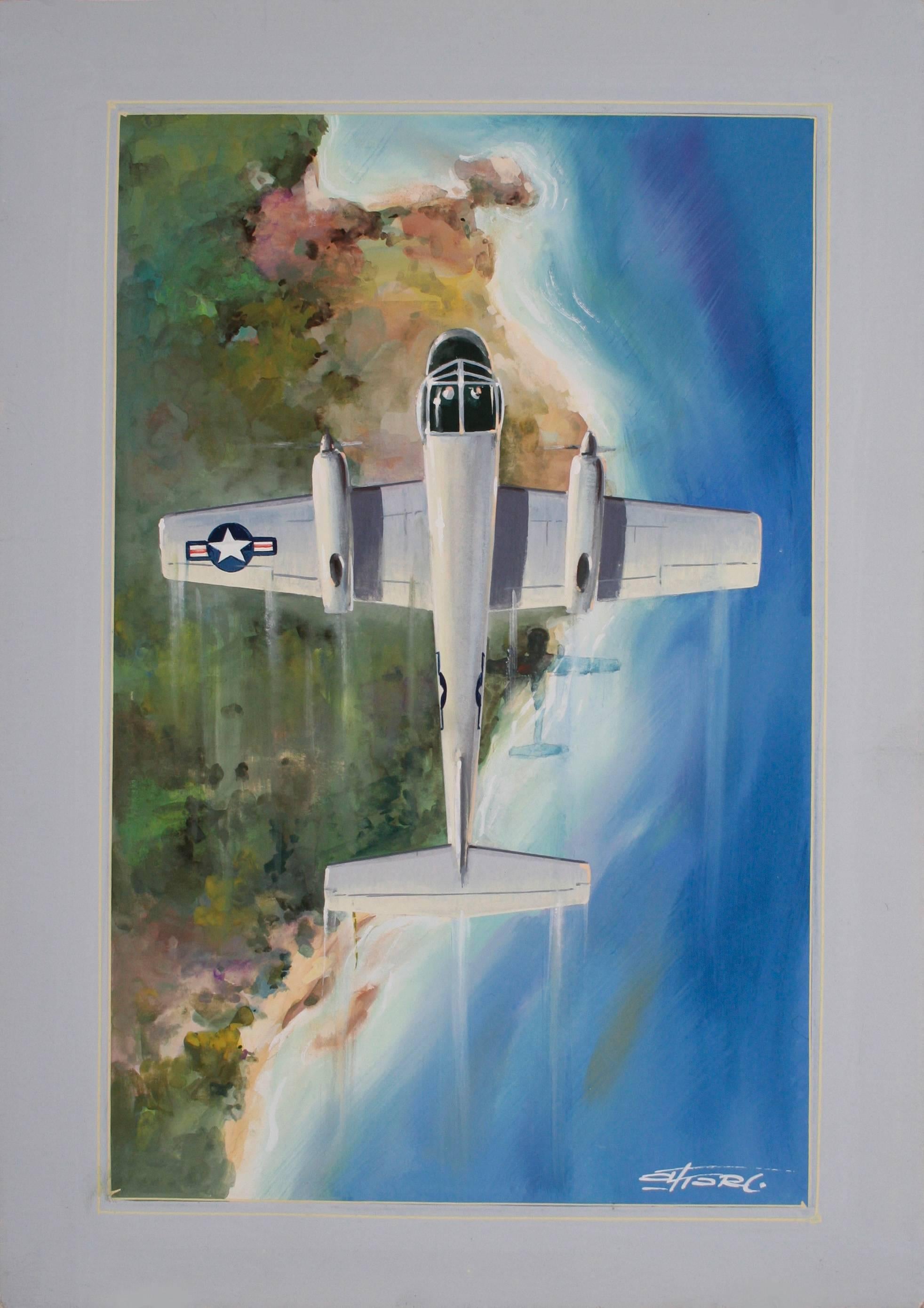 Set of Three Aviation Watercolors by Italian Artist Amleto Fiore, c. 1950s For Sale 4