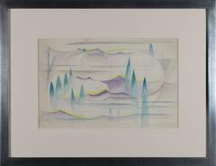 Italian Futurist Watercolor Landscape by Ernesto Micaelles (Thayaht), 1922