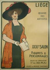 Original Stone Lithograph Belgian Art Exhibition Poster by Rassenfosse, c. 1900