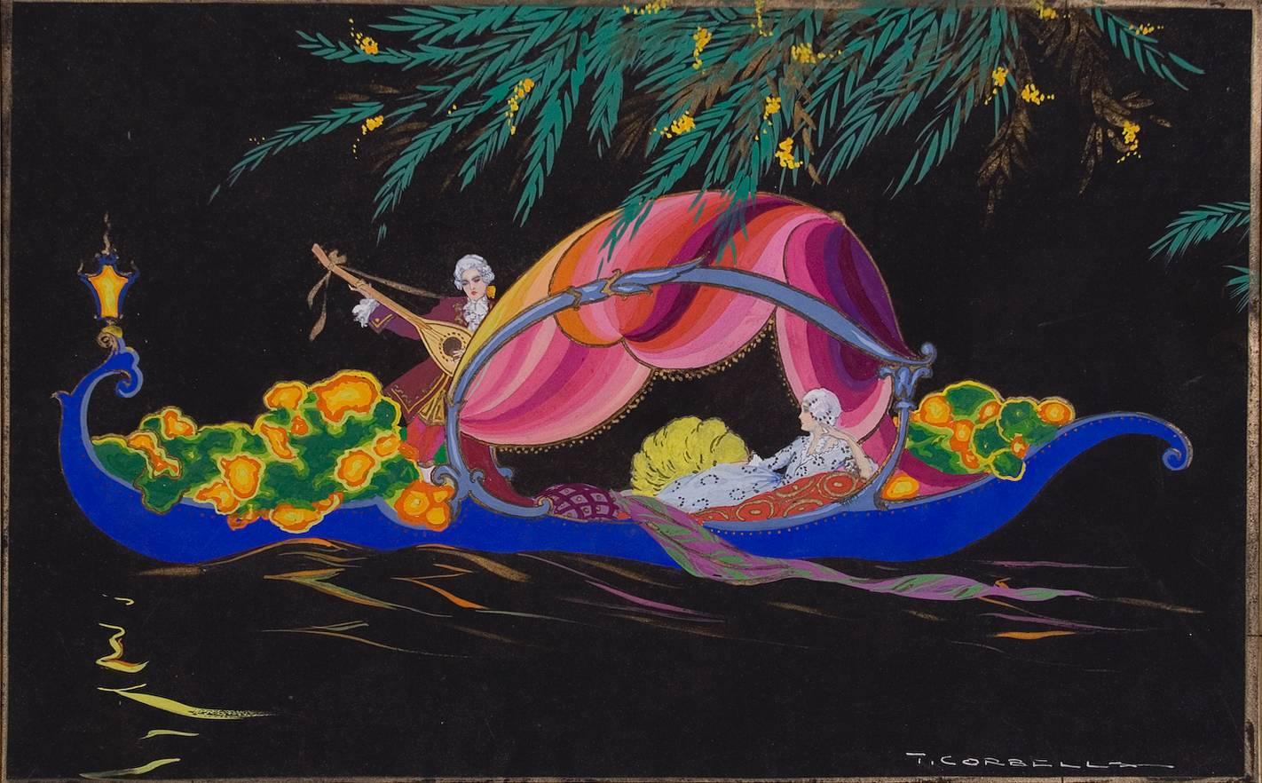 Zwei italienische Gouache-Gemälde aus der Zeit des Art déco von Tito Corbella, ca. 1920er Jahre im Angebot 2