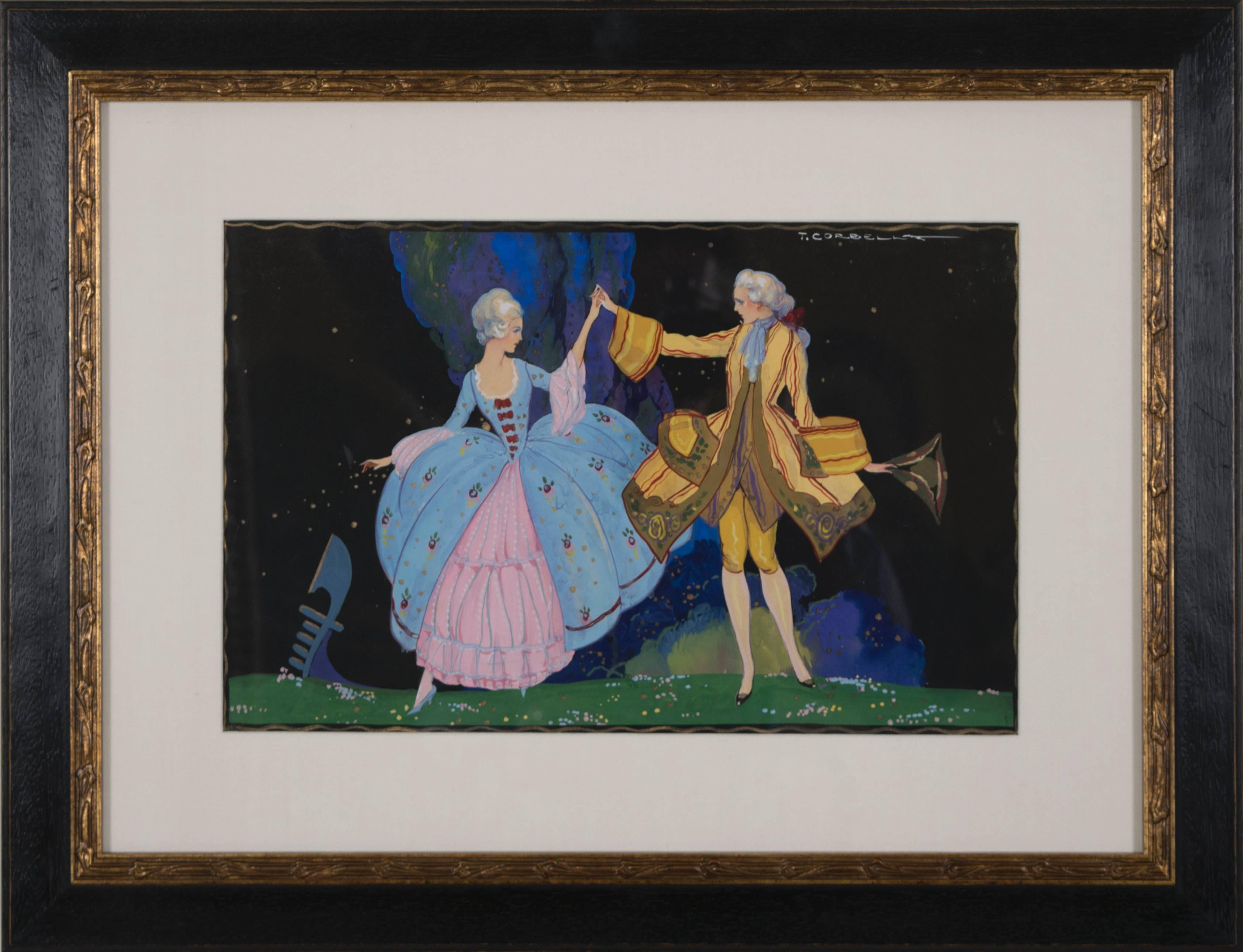 Zwei italienische Gouache-Gemälde aus der Zeit des Art déco von Tito Corbella, ca. 1920er Jahre im Angebot 3