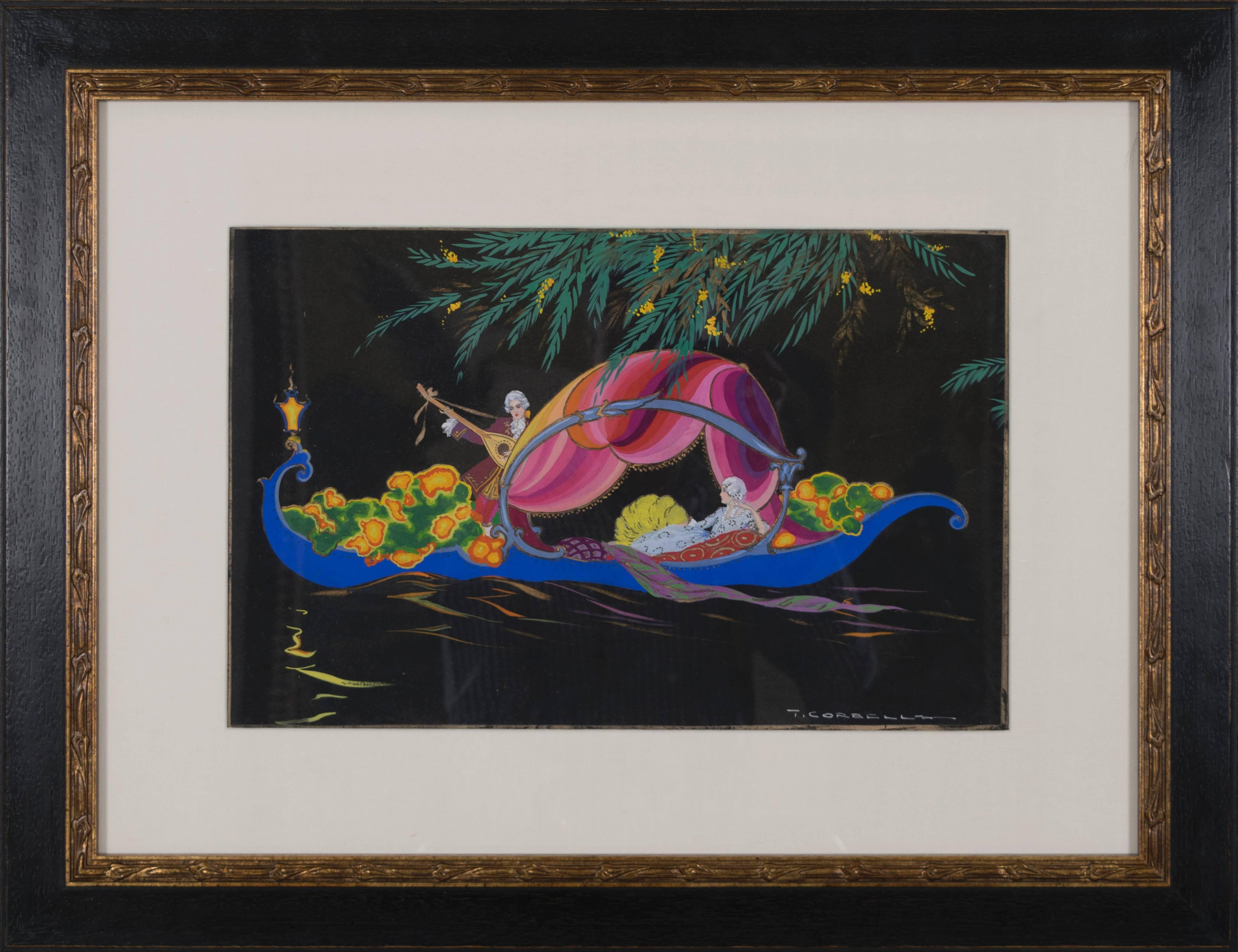 Zwei italienische Gouache-Gemälde aus der Zeit des Art déco von Tito Corbella, ca. 1920er Jahre im Angebot 4