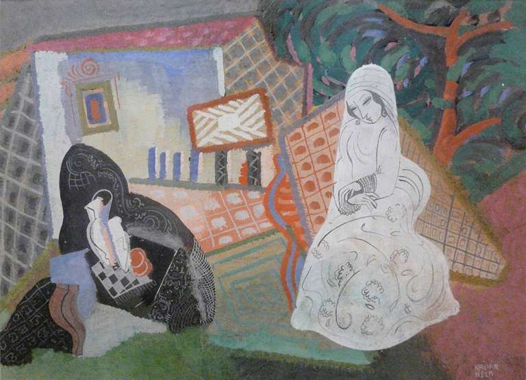 Bela Kadar Figurative Painting - Composition avec femme en blanc
