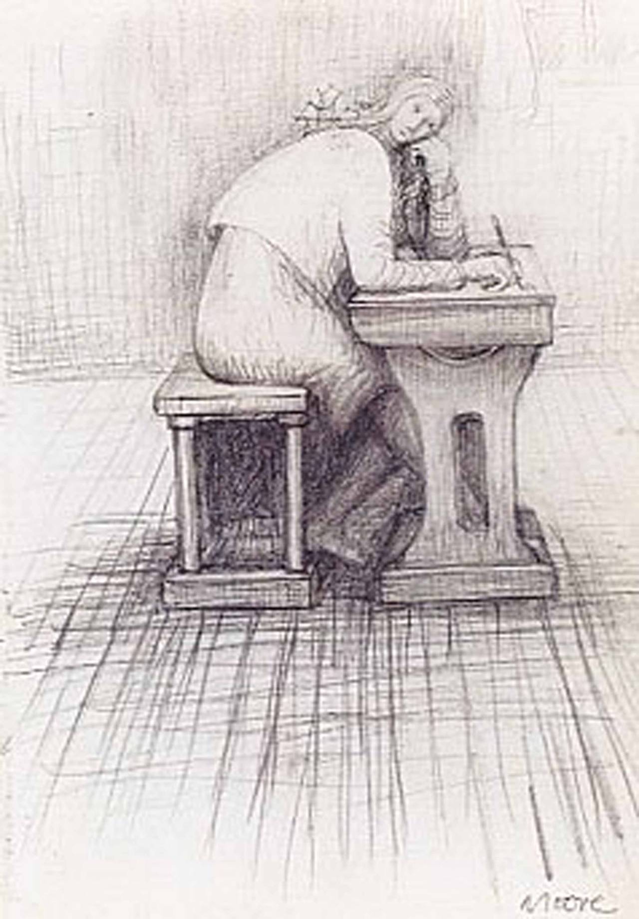 Henry Moore Figurative Art - Girl Doing Homework