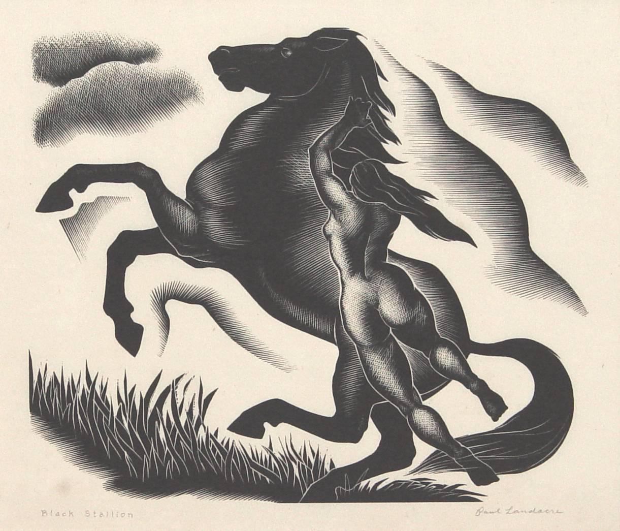 Paul Landacre Nude Print - Black Stallion