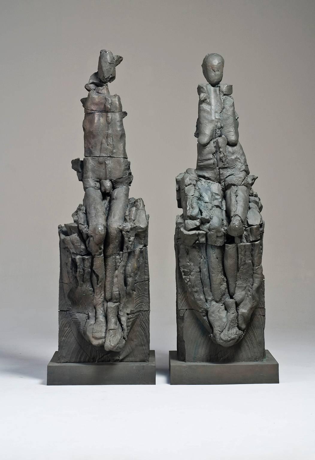 Stephen De Staebler Figurative Sculpture - Seated Man with Winged Head / Seated Woman with Oval Head, Ed. 2/4