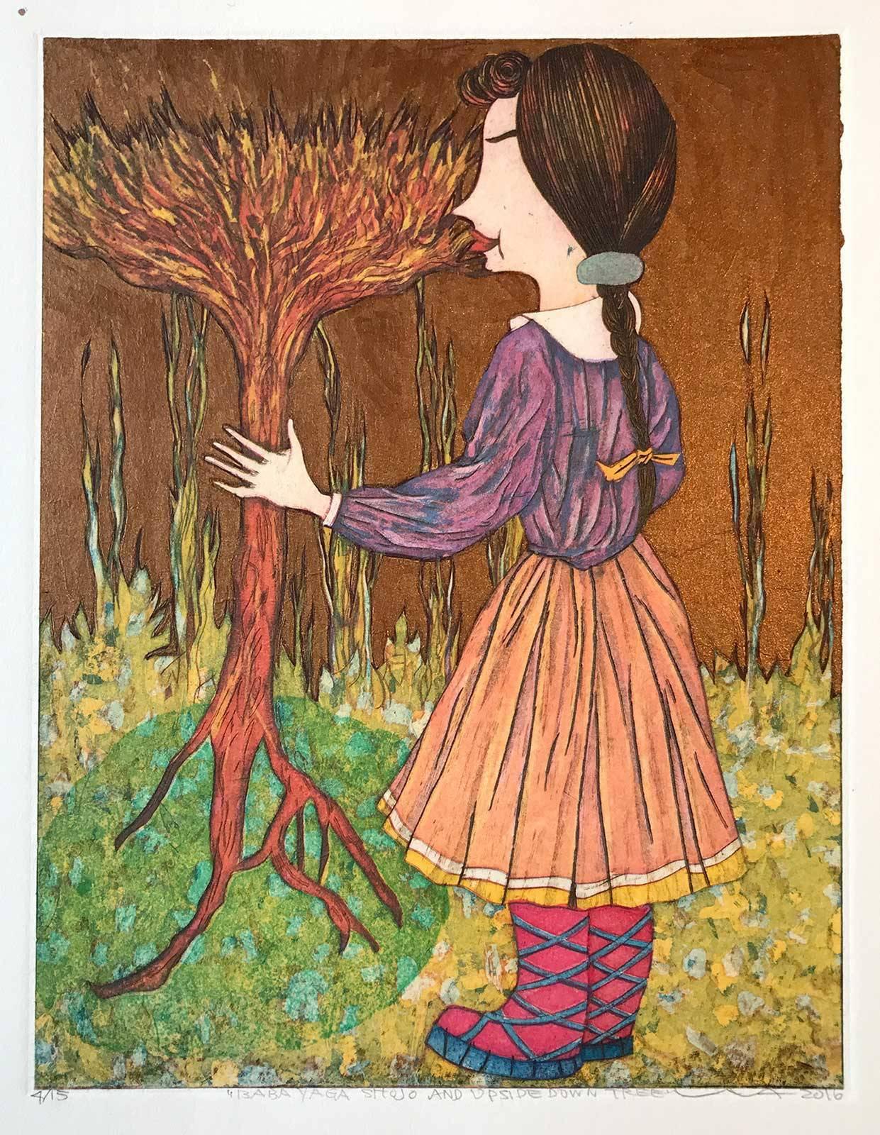Yuji Hiratsuka Figurative Print - Baba Yaga Shojo and Upside Down Tree