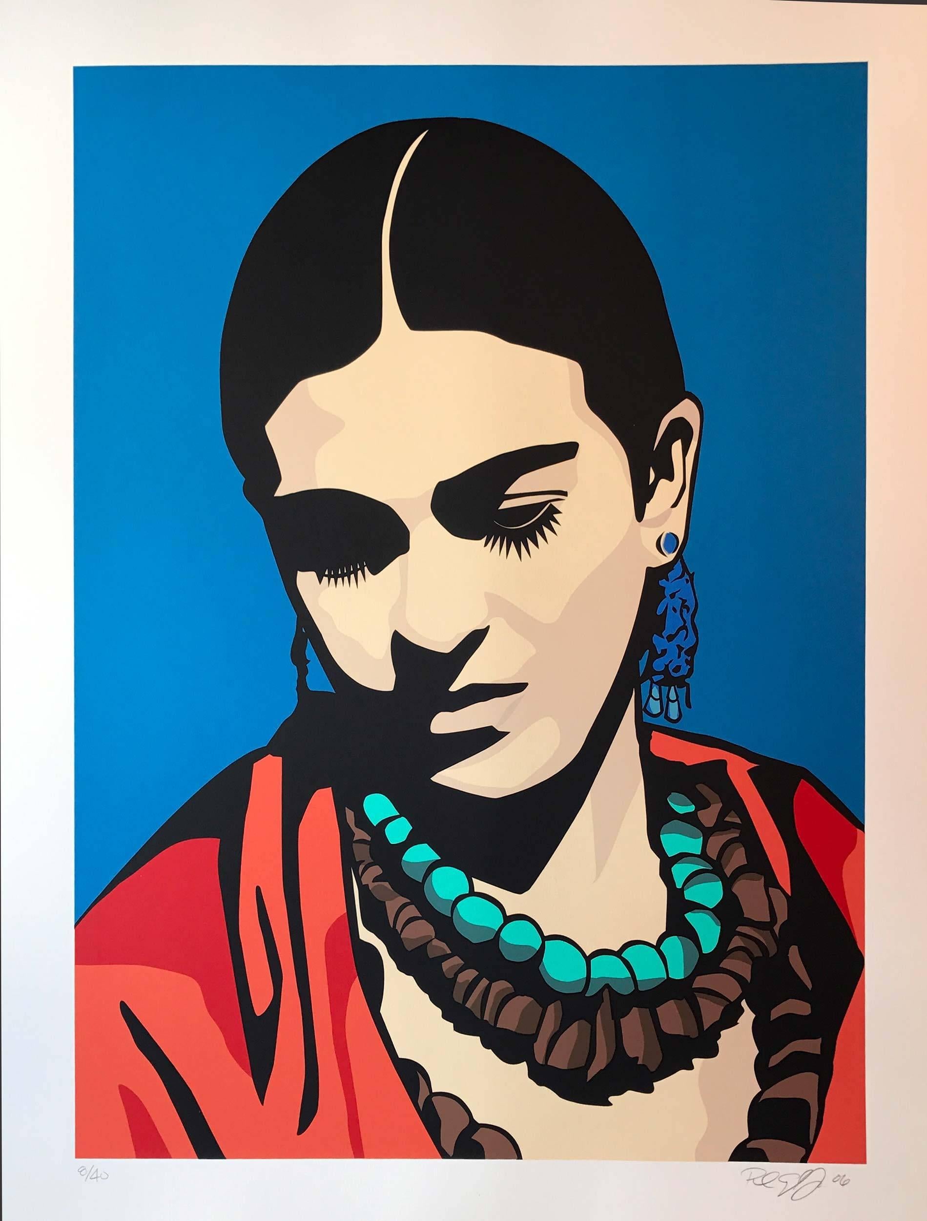 Raul Caracoza Portrait Print - Young Frida (blue)