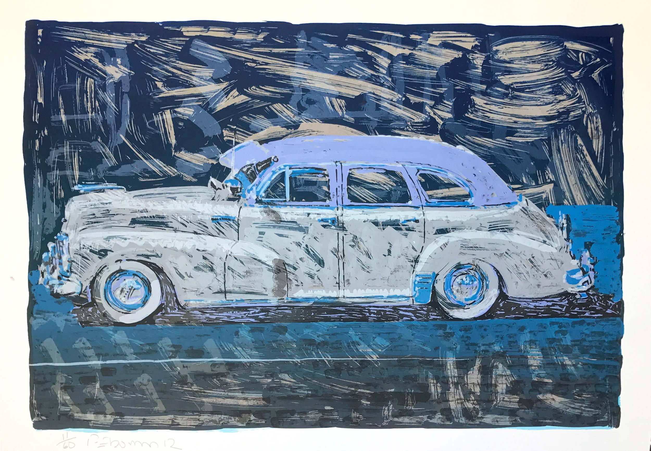 Frank Romero Print - Blue Chevy Lowrider