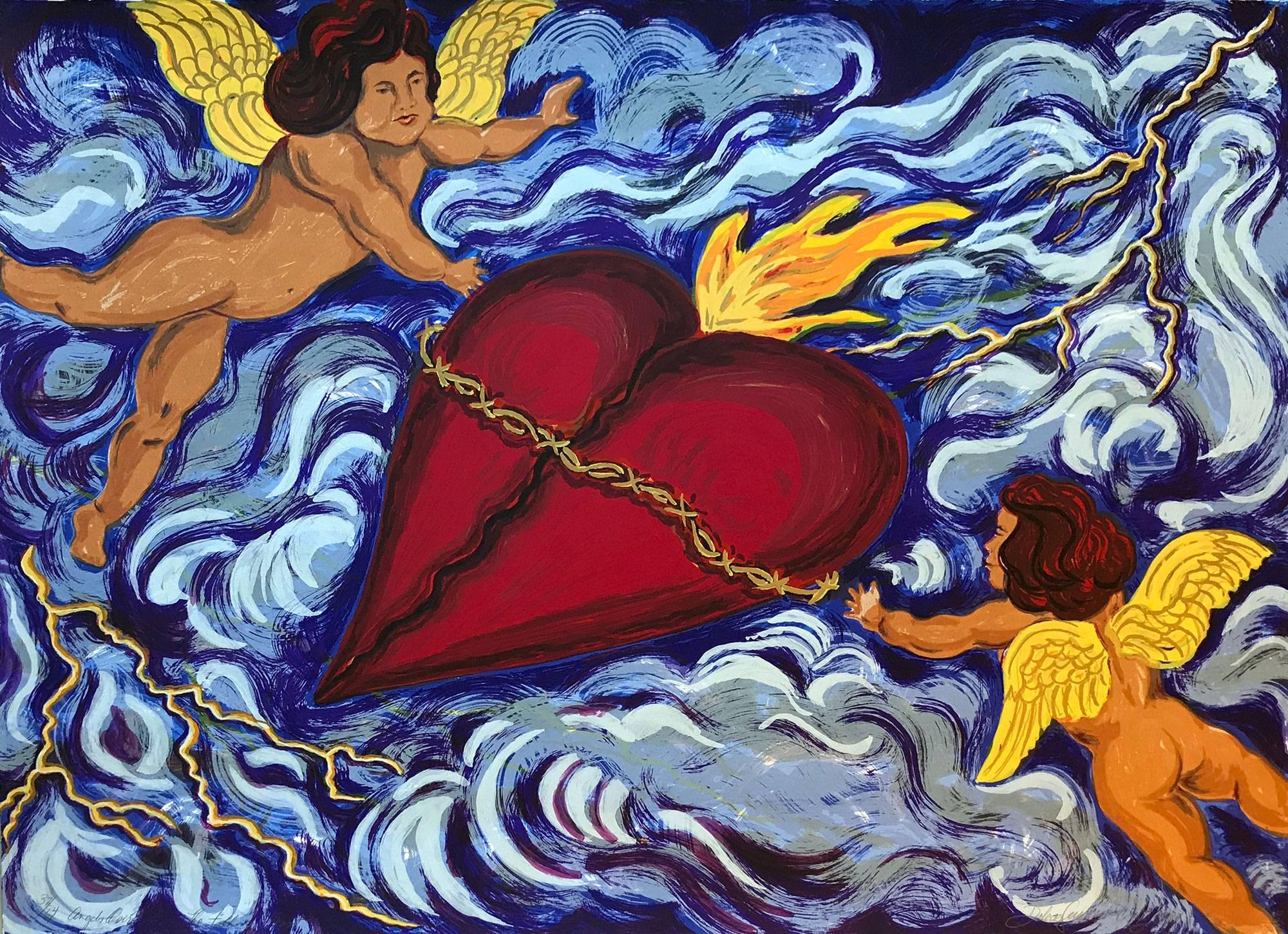 Dolores Guerrero-Cruz Figurative Print - Angels Over LA - the Falling Heart