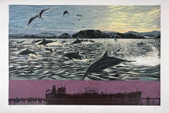 Baja Dolfins Screenprint, Coastal Scene, 2022, Edition of 18