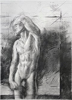 „Rising“ (Charcoal), signierte zeitgenössische Lithografie eines männlichen Aktes, Trevor Southey