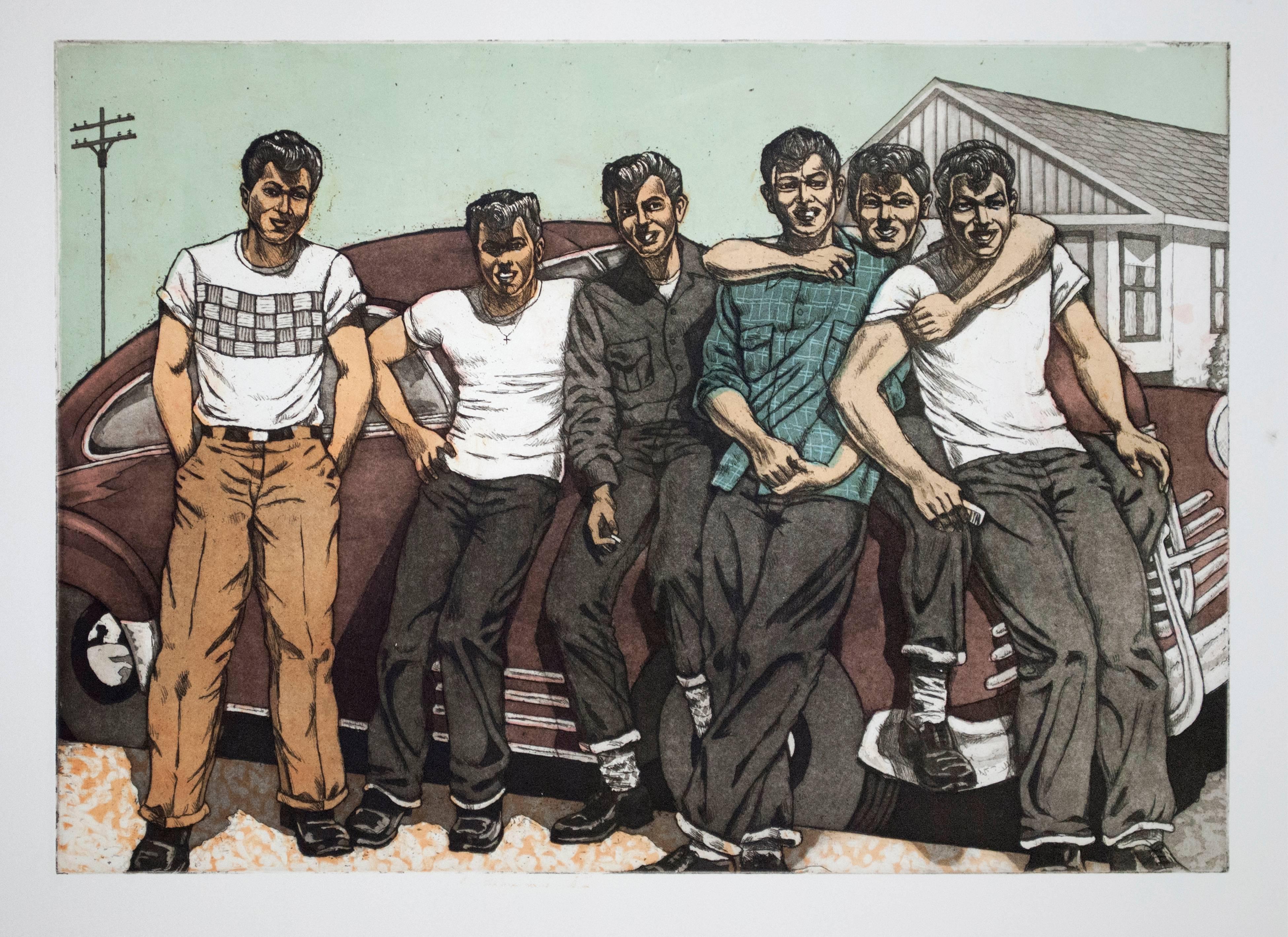 Figurative Print de Xavier Viramontes - Our Gang - Flashback años 50