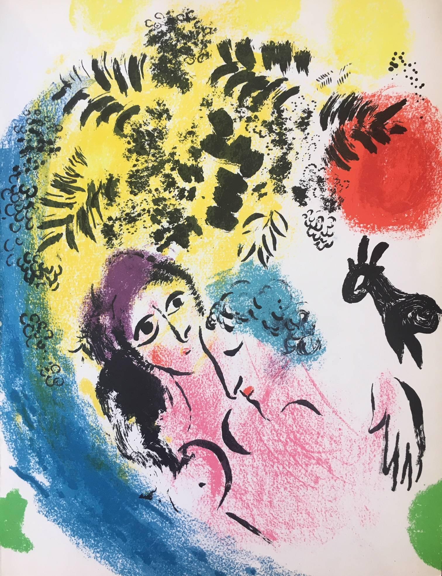 Marc Chagall Figurative Print - Lovers with Red Sun